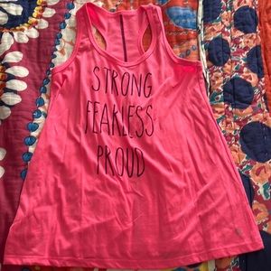 Pink racer back tank “strong fearless proud”